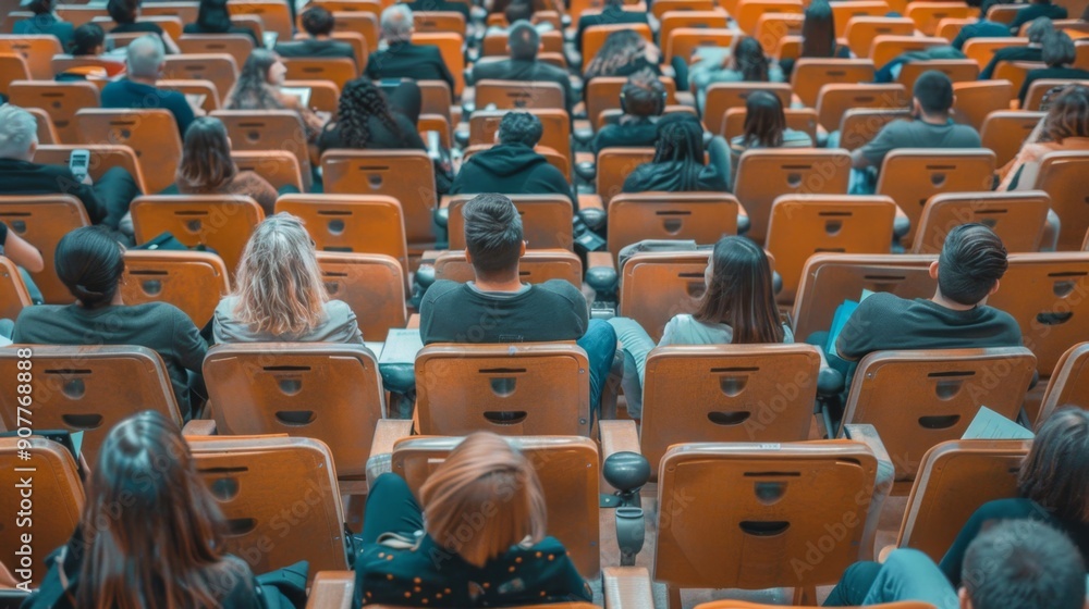 Naklejka premium Back View of Audience in a Meeting or Conference.