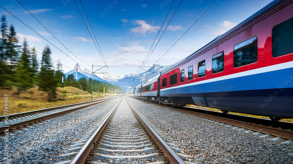 Express train in Europe on modern rail network Express train in Europe on modern rail network