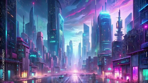 Wallpaper Mural Animated Lo-Fi Video of Evening Cityscape with Rain and Beautiful Lights Torontodigital.ca