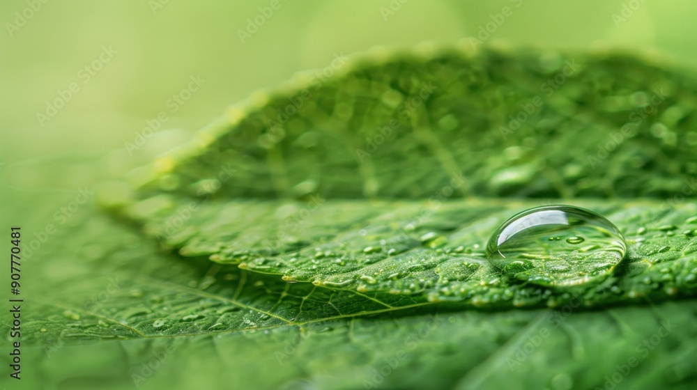 A single, perfectly spherical water droplet resting on a vibrant green leaf A single, perfectly spherical water droplet resting on a vibrant green leaf