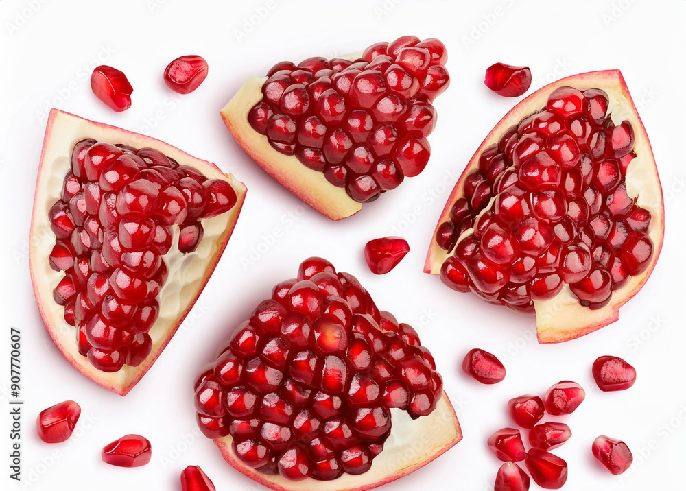 Fresh Pomegranate Pieces on White Background with Clipping Path Full Depth of Field Fresh Pomegranate Pieces on White Background with Clipping Path Full Depth of Field