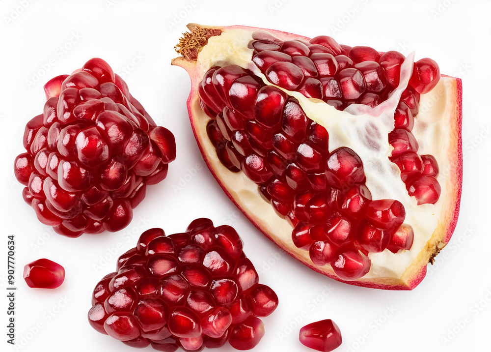 Fresh Pomegranate Pieces on White Background with Clipping Path Full Depth of Field Fresh Pomegranate Pieces on White Background with Clipping Path Full Depth of Field