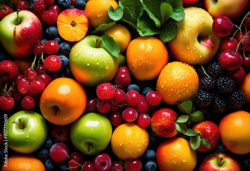 vibrant display fresh seasonal fruits vegetables showcasing colorful textures natural beauty bountiful arrangement, colors, market, organic, produce, healthy © Yaroslava