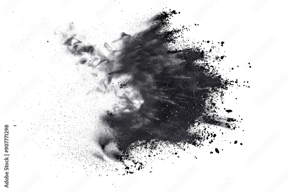 Black chalk pieces and powder flying, explosion effect Black chalk pieces and powder flying, explosion effect