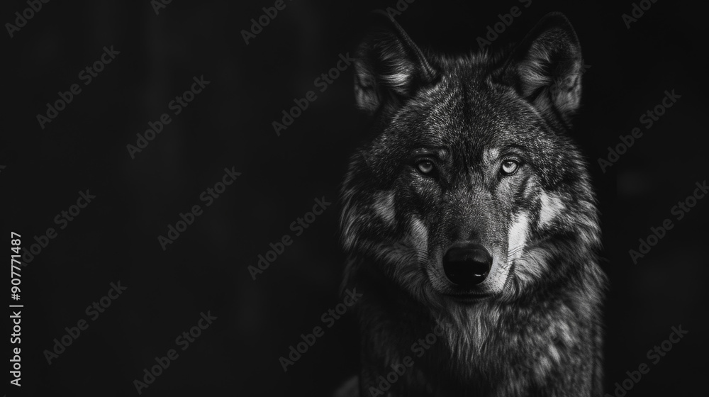 Monochrome Majesty: The Wolf's Gaze. Generative AI Monochrome Majesty: The Wolf's Gaze. Generative AI