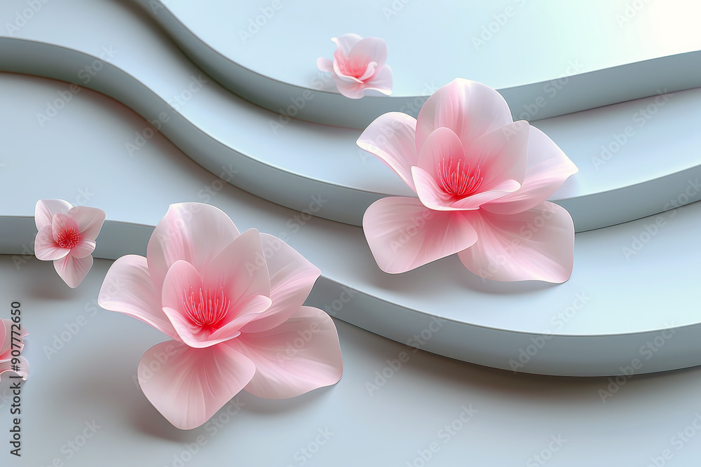 Delicate pink paper flowers with abstract background Delicate pink paper flowers with abstract background