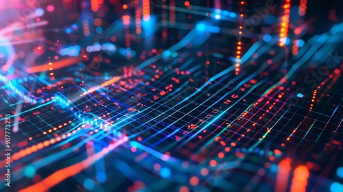 Abstract Digital Network visualization with glowing lines and grid structure, representing data flow and connectivity in the digital world.