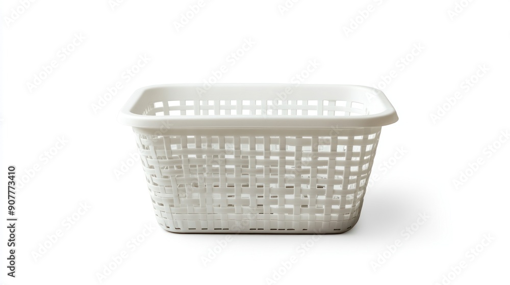 White Plastic Laundry Basket with Grid Pattern White Plastic Laundry Basket with Grid Pattern