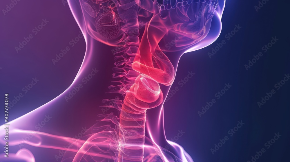 A close up of a person's neck with a red and purple color scheme A close up of a person's neck with a red and purple color scheme