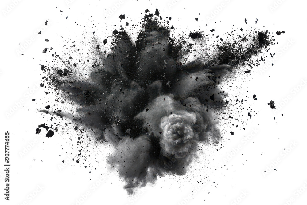 Black chalk pieces and powder flying, explosion effect Black chalk pieces and powder flying, explosion effect