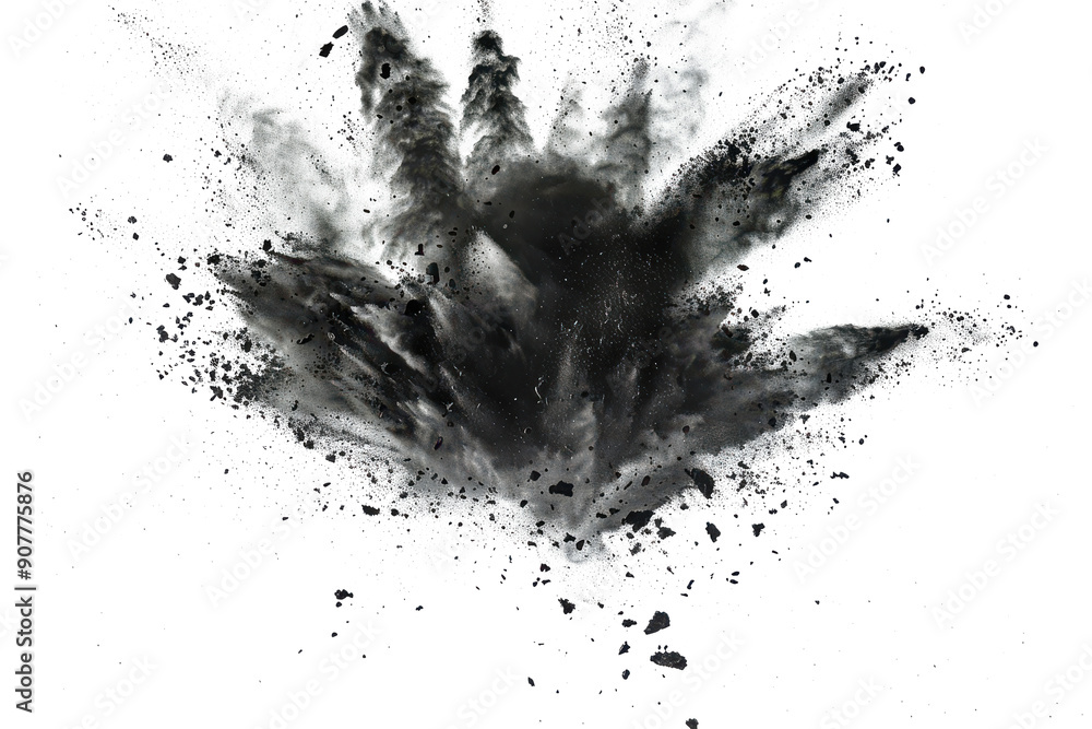Black chalk pieces and powder flying, explosion effect Black chalk pieces and powder flying, explosion effect