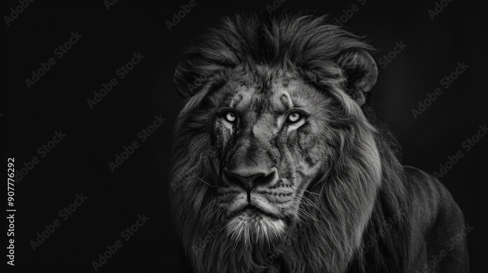 Majestic Black and White Lion Portrait. Generative AI Majestic Black and White Lion Portrait. Generative AI