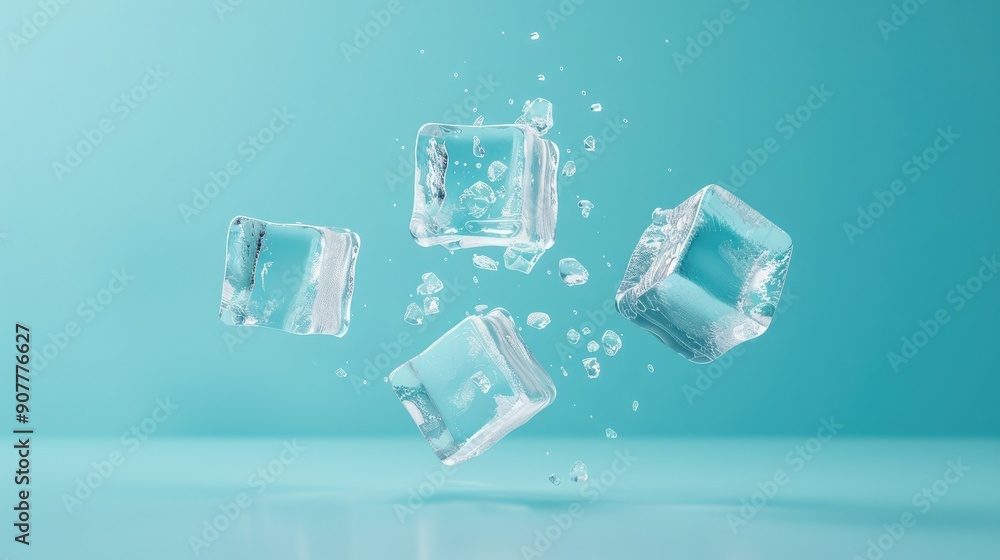 The concept of three falling ice cubes The concept of three falling ice cubes