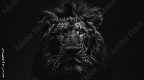 Majestic Black and White Lion Portrait. Generative AI