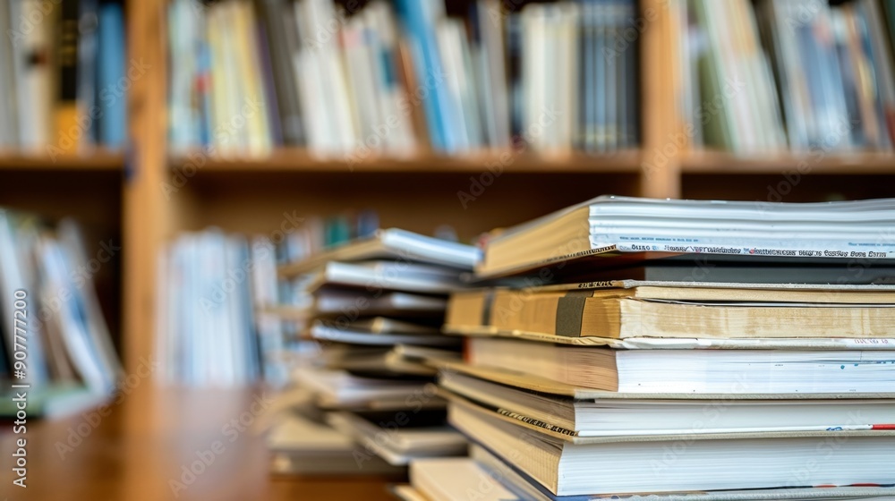 Books on a shelf in a library. Books on a shelf in a library.