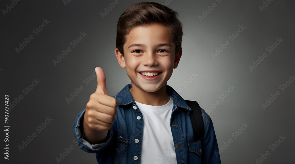 A cheerful young boy showing approval with a thumbs up gesture, Generative.AI
A cheerful young boy showing approval with a thumbs up gesture, Generative.AI