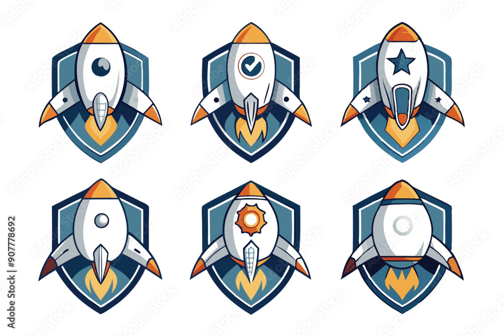 Fototapeta premium Six Cartoon Rocket Ship Logos with Different Designs