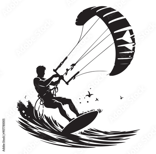 Kitesurfing Kite Surfing silhouette vector on white background.