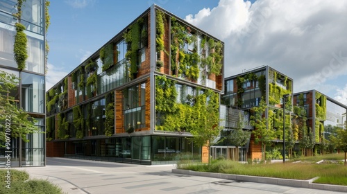 Modern Office Building with Green Walls.