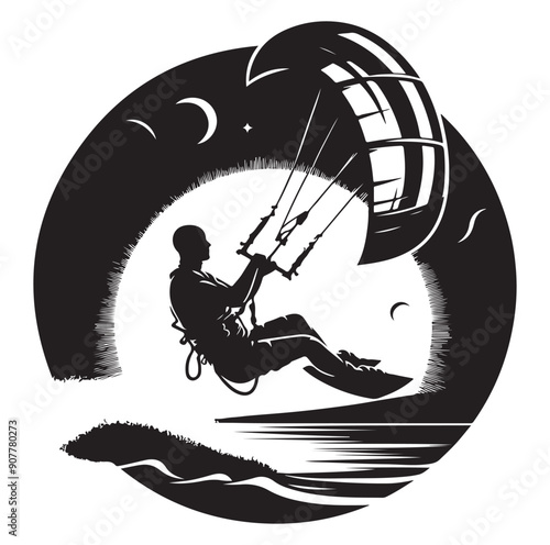 Kitesurfing Kite Surfing silhouette vector on white background.