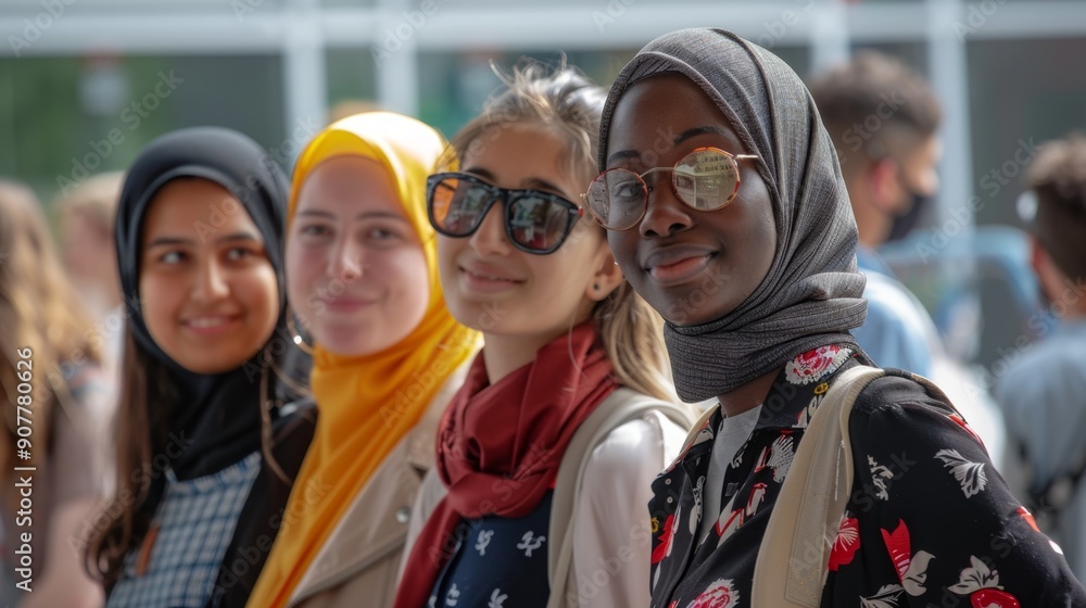 Diverse group of young women smiling together. Diverse group of young women smiling together.