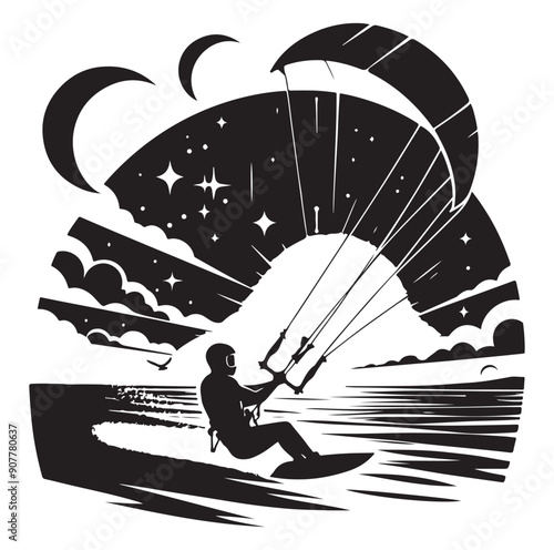 Kitesurfing Kite Surfing silhouette vector on white background.