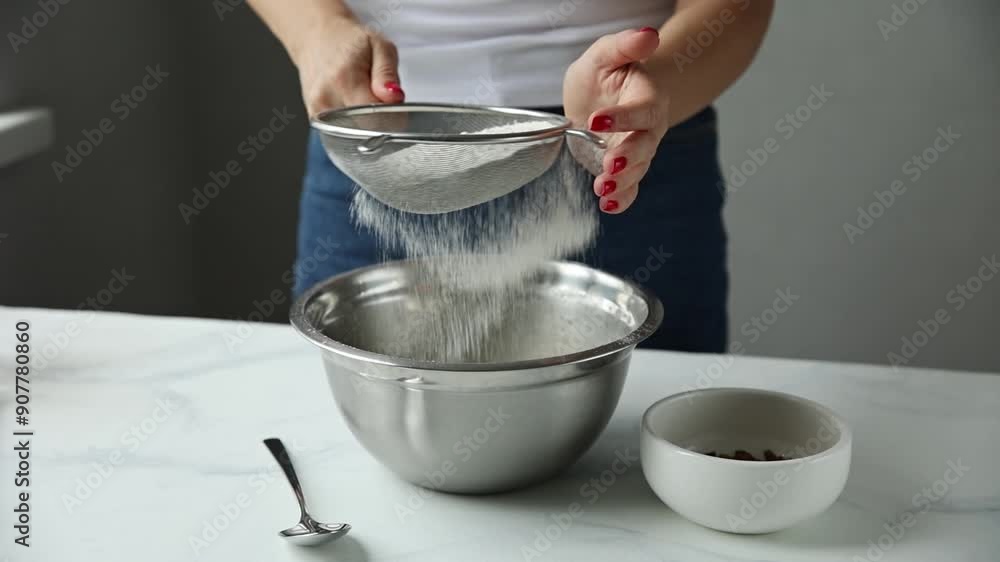 A woman in a home kitchen preparing a cupcake A woman in a home kitchen preparing a cupcake