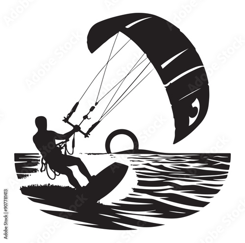 Kitesurfing Kite Surfing silhouette vector on white background.