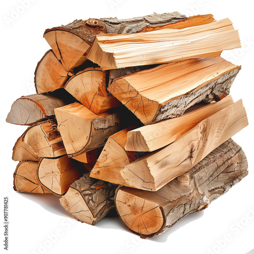 firewood stacked on a white background.
