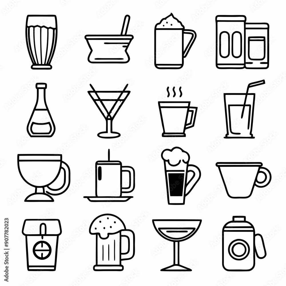 Drinks and beverages outline icons set art vector illustration Drinks and beverages outline icons set art vector illustration