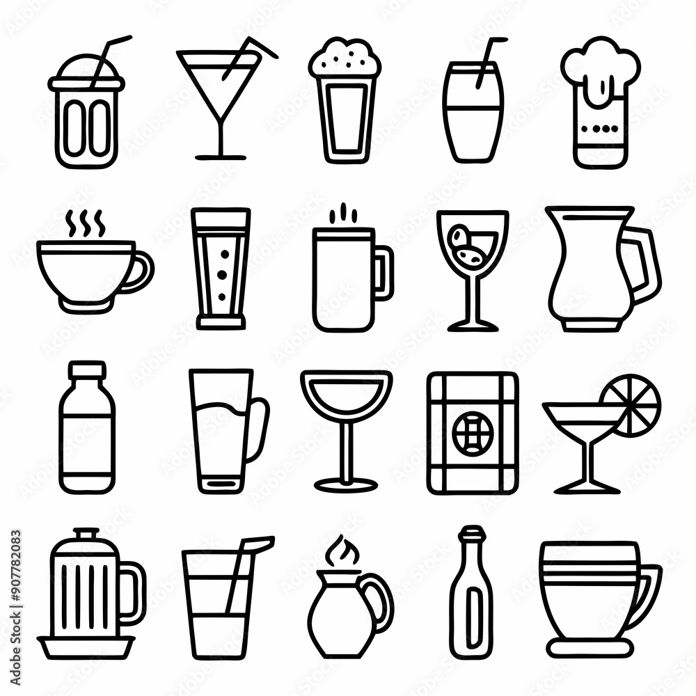 Drinks and beverages outline icons set art vector illustration Drinks and beverages outline icons set art vector illustration