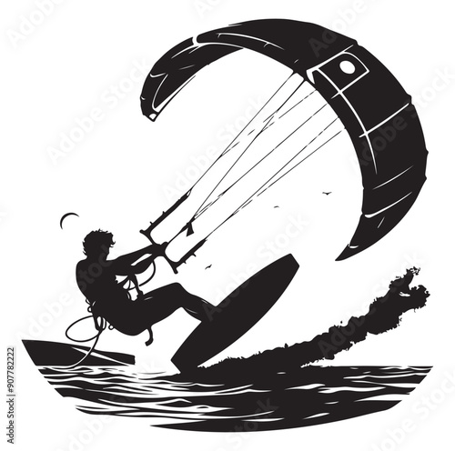 Kitesurfing Kite Surfing silhouette vector on white background.