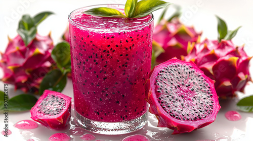 Fresh dragon fruit juice with slices of dragon fruit