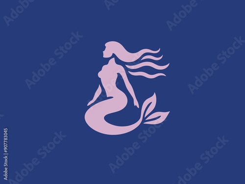 Beautiful mermaid. Icon, logo, emblem, sign. Minimalistic simple vector illustration
