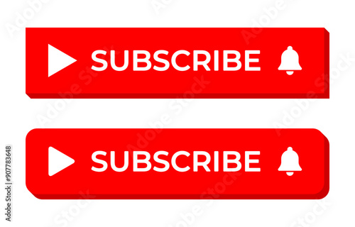 Red subscribe button icon set. Subscriptions concept