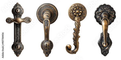 Ornate Brass Door Handles Set. photo