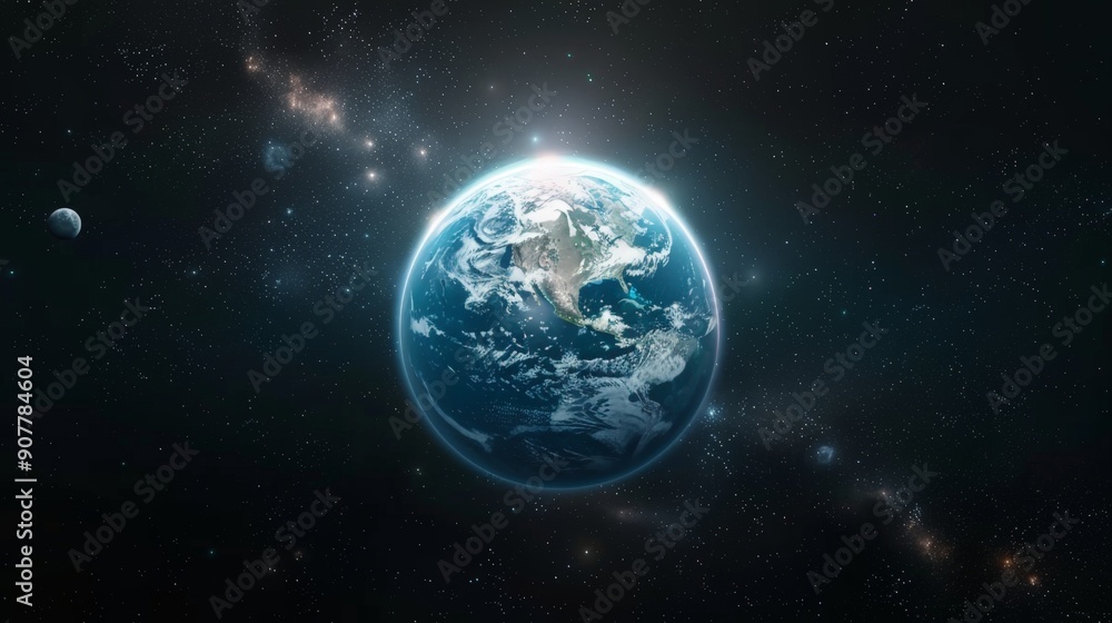 Solar System Center: Earth in the Vastness of Space with Sun's Glow - Conceptual Image of Earth's Position in the Universe Solar System Center: Earth in the Vastness of Space with Sun's Glow - Conceptual Image of Earth's Position in the Universe