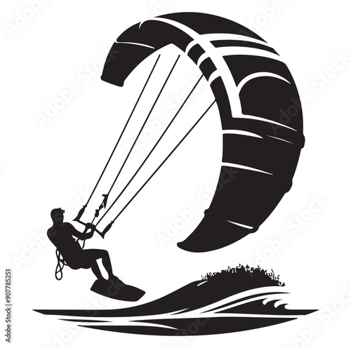  Kitesurfing Kite Surfing silhouette vector on white background.