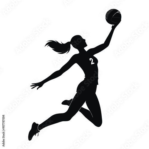 a Volleyball women player spiking the ball, silhouette vector illustration.  