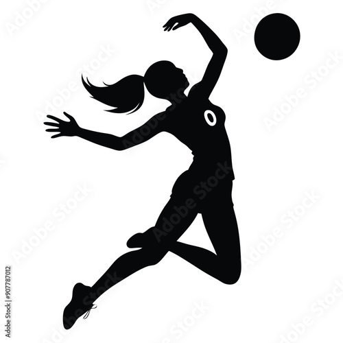 a Volleyball women player spiking the ball, silhouette vector illustration.  