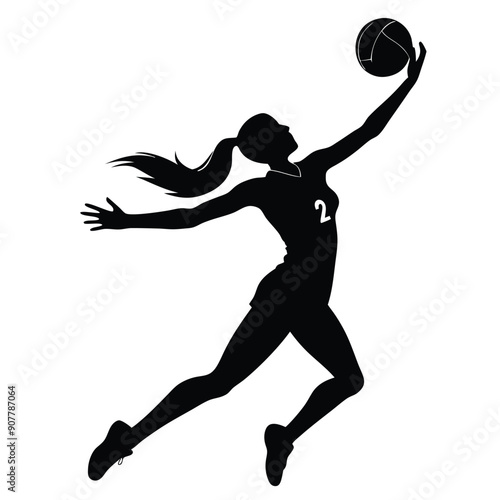 a Volleyball women player spiking the ball, silhouette vector illustration.  