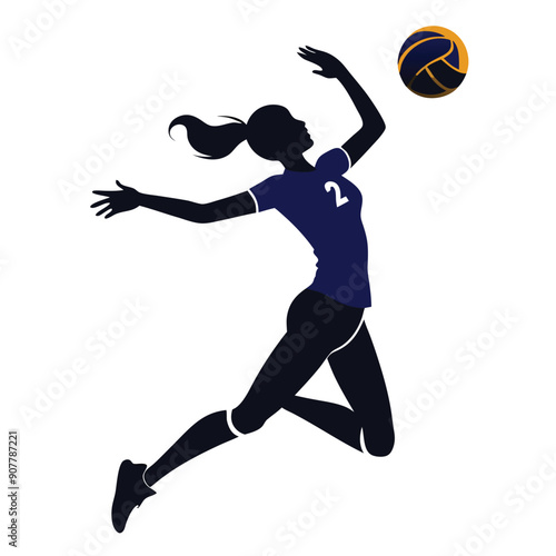 a Volleyball women player spiking the ball, silhouette vector illustration.  