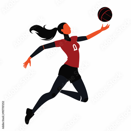 a Volleyball women player spiking the ball, silhouette vector illustration.  