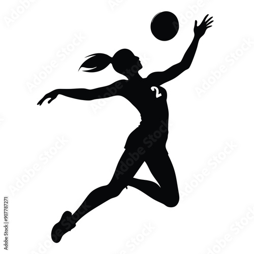 a Volleyball women player spiking the ball, silhouette vector illustration.  