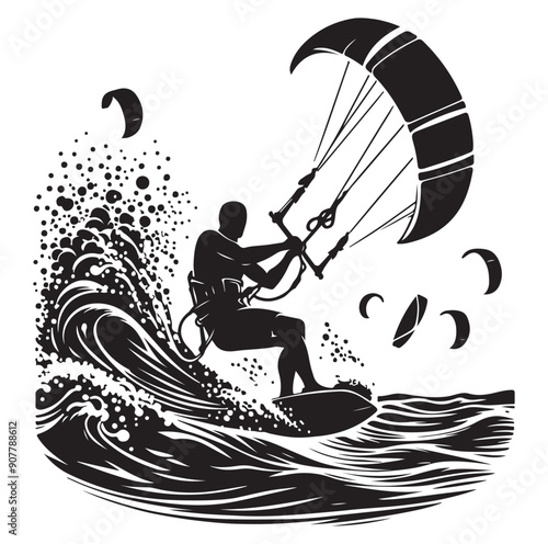 Kitesurfing Kite Surfing silhouette vector on white background.