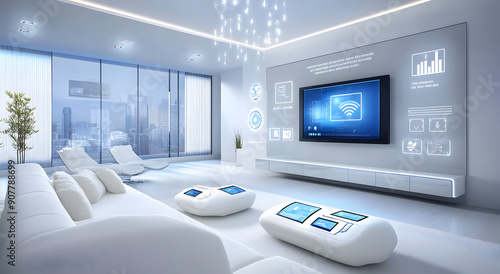 A Smart Home Interior with Various Connected Devices