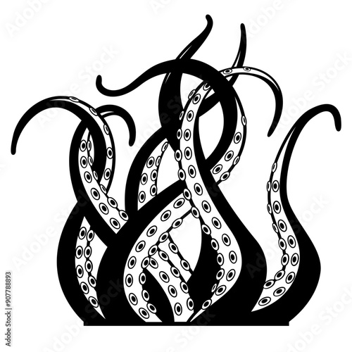 Tentacles | Giant Kraken | Octopus | Sea Life | Sea Monster | Wildlife | Ocean Predator | Marine Life | Original Illustration | Vector and Clipart | Cutfile and Stencil