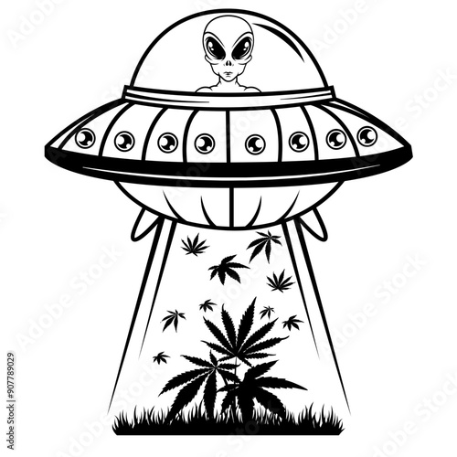 Alien Weedship | UFO | Alien Ship | Smoking Weed Alien | 420 | Alien Cannabis | Alien Weed Joint | Alien | Original Illustration | Vector and Clipart | Cutfile and Stencil