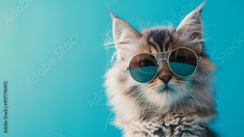 Cute fluffy cat wearing fashion glasses