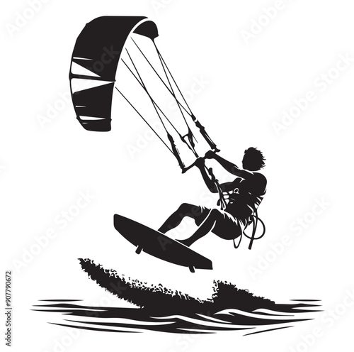Kitesurfing Kite Surfing silhouette vector on white background.